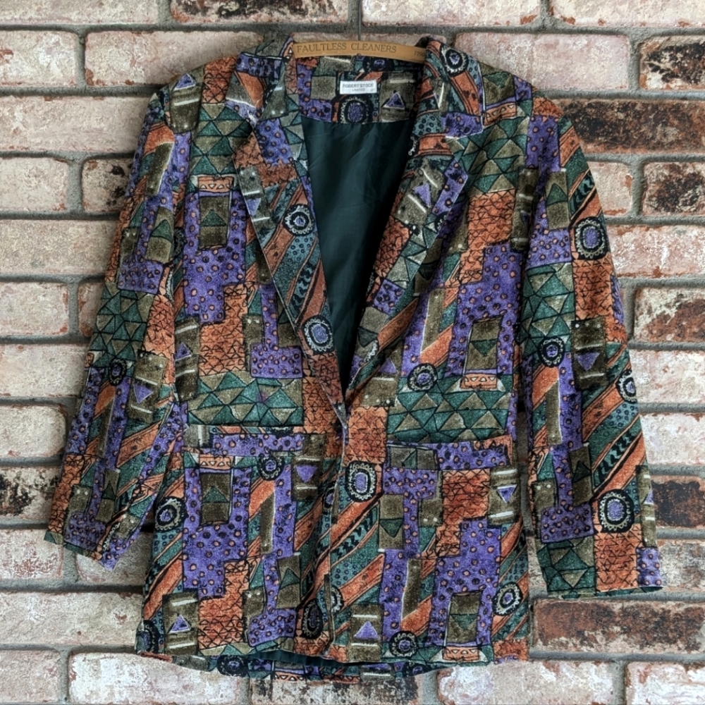 🍂 Robert Stock Limited Abstract Geometric Earthtone Blazer 100% Silk